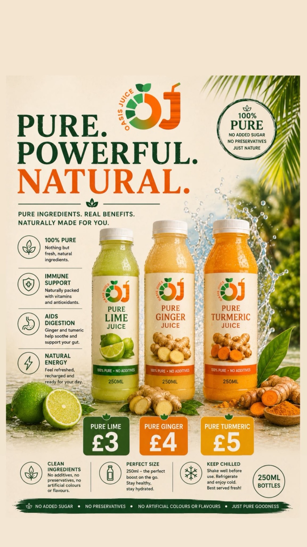 Pure Lime, Ginger and Turmeric bottles