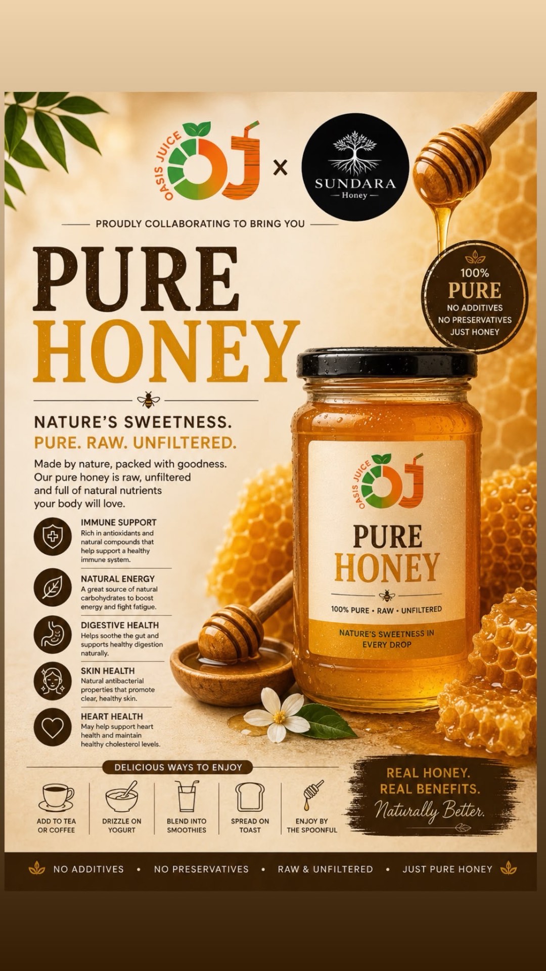 Oasis Juice x Sundara Pure Honey jar