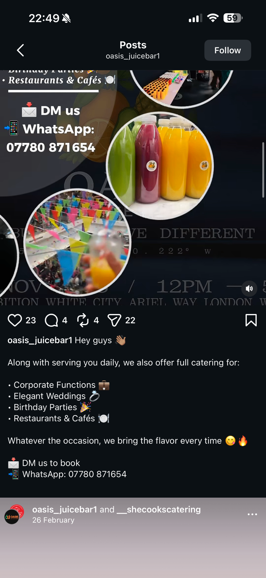 Oasis Juice catering setup